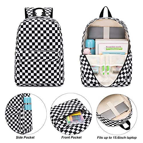 Yusudan Checkered Girls School Backpack Set, Kids Teens School Bag Bookbag with Lunch Bag Pencil Bag