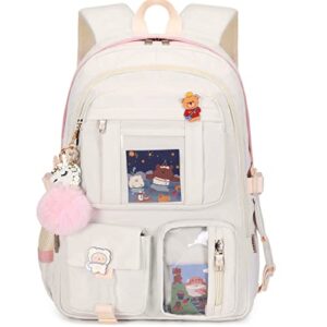 laptop backpacks 16 inch school bag college backpack large travel daypack kawaii bookbags for teens girls women students (off-white)
