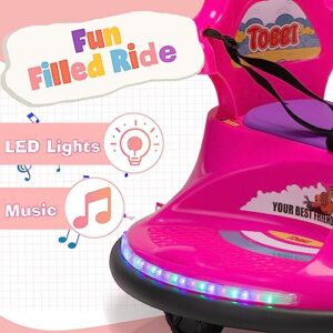 TOBBI Toddlers Bumper Car, 12v Baby Electric Ride On Snail Shape Toy with Remote Control/Children DIY Funny Stickers/360 Degree Spin for Kids of Ages 3-9-Rose Red