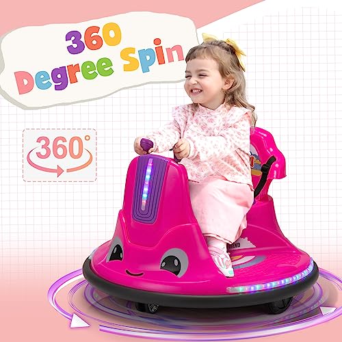 TOBBI Toddlers Bumper Car, 12v Baby Electric Ride On Snail Shape Toy with Remote Control/Children DIY Funny Stickers/360 Degree Spin for Kids of Ages 3-9-Rose Red