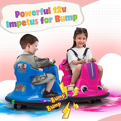 TOBBI Toddlers Bumper Car, 12v Baby Electric Ride On Snail Shape Toy with Remote Control/Children DIY Funny Stickers/360 Degree Spin for Kids of Ages 3-9-Rose Red