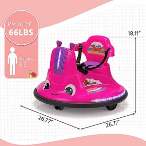 TOBBI Toddlers Bumper Car, 12v Baby Electric Ride On Snail Shape Toy with Remote Control/Children DIY Funny Stickers/360 Degree Spin for Kids of Ages 3-9-Rose Red