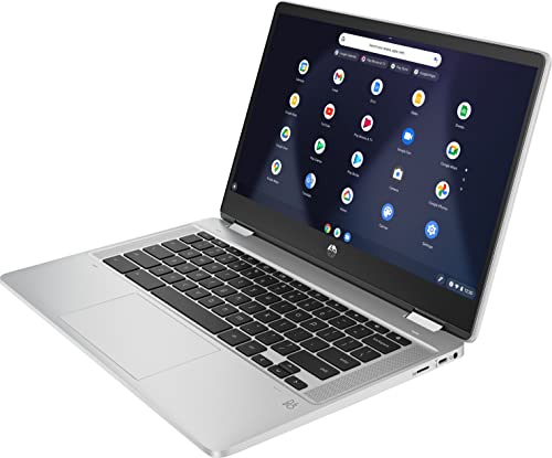 Laptop HP X360 14b in Silver Chromebook 14in HD Edge-to-Edge Touch LCD Intel Celeron 4GB DDR4 32GB eMMC WiFi Webcam BO Speakers Bluetooth Chrome OS (Renewed)… (14a)