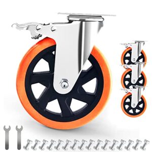 6" swivel plate casters wheels with screw safety dual locking and polyurethane foam no noise wheels,heavy duty-550 lbs per caster