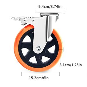 6" Swivel Plate Casters Wheels with Screw Safety Dual Locking and Polyurethane Foam No Noise Wheels,Heavy Duty-550 Lbs Per Caster