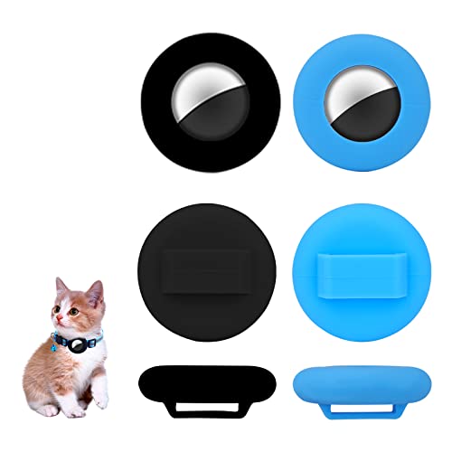 TOYMIS 2 Pcs Pet Collar Holders Compatible with AirTag, Silicone Cat Collar Holder Dog Collar Holder 3/8" Collar Tag Holders for Pets Dog Cat Children Elderly Bags (Black, Blue)