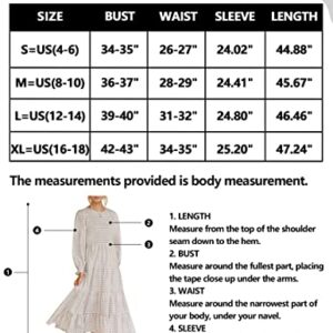 ZESICA Women's Casual Plaid Crew Neck Long Puff Sleeve Elastic Waist Smocked Flowy Tiered Midi Dress,Beige,Medium