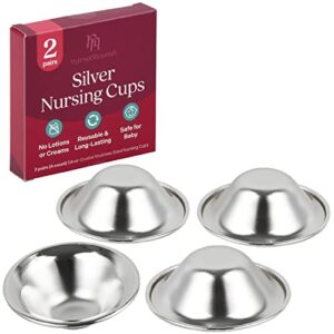[2 pairs] silver nursing cups to soothe sore or cracked nipples - comfy nipple shields for nursing newborn - reusable silver nipple protector for breastfeeding - silver nipple covers breastfeeding