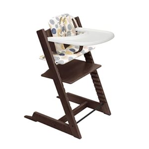tripp trapp high chair and cushion with stokke tray - walnut with soul system - adjustable, convertible, all-in-one high chair for babies & toddlers