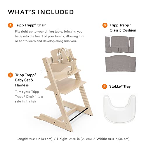 Tripp Trapp High Chair and Cushion with Stokke Tray - Walnut with Soul System - Adjustable, Convertible, All-in-One High Chair for Babies & Toddlers