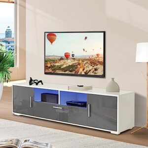 SOLBAKUILT Modern White and Grey TV Stand for 55+/65+/70/75 Inch TV, Quick Installation of The Entertainment Center, Media Gaming Console, LED Light TV Table with Storage for Bedroom & Living Room