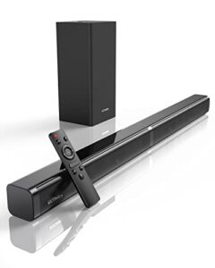 ultimea sound bars for tv with subwoofer deep bass, 2.1 tv sound bar, 5 eq/voice clear, bluetooth soundbar for tv speakers surround sound, tv soundbar for pc works w/optical/aux/usb, mountable-110db