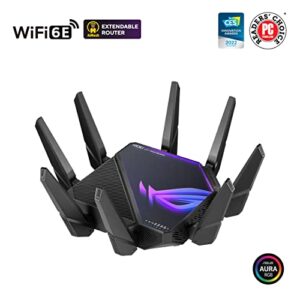 ASUS ROG Rapture GT-AXE16000 Quad-band WiFi 6E Extendable Gaming Router, 6GHz Band, Dual 10G Ports, 2.5G WAN Port, ASUS RangeBoost Plus, Triple-level Game Acceleration, VPN Fusion, AiMesh Compatible