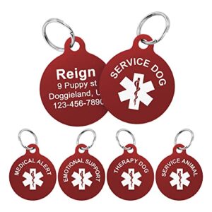 custom engraved medical alert id tags for therapy dogs, therapy animals, service dogs, support and service animals, personalized identification tag for pets collar and harness