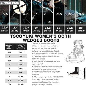 Tscoyuki Platform Ankle Boots for Women Chunky High Heel Booties Gothic Round Toe Combat Boots Women Lace Up Motorcycle Wedges