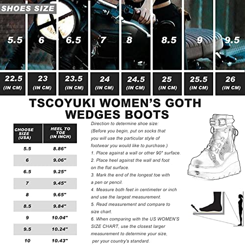 Tscoyuki Platform Ankle Boots for Women Chunky High Heel Booties Gothic Round Toe Combat Boots Women Lace Up Motorcycle Wedges