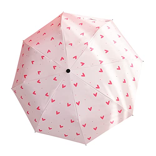 GENMAI SOEASY Kids Umbrella for Girls and Boys,Windproof Umbrella Compact Folding Travel Umbrella, Light Portable Car Umbrella for Rain, Folding Cute Children Umbrella,Pink Heart