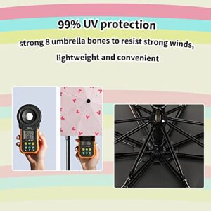 GENMAI SOEASY Kids Umbrella for Girls and Boys,Windproof Umbrella Compact Folding Travel Umbrella, Light Portable Car Umbrella for Rain, Folding Cute Children Umbrella,Pink Heart