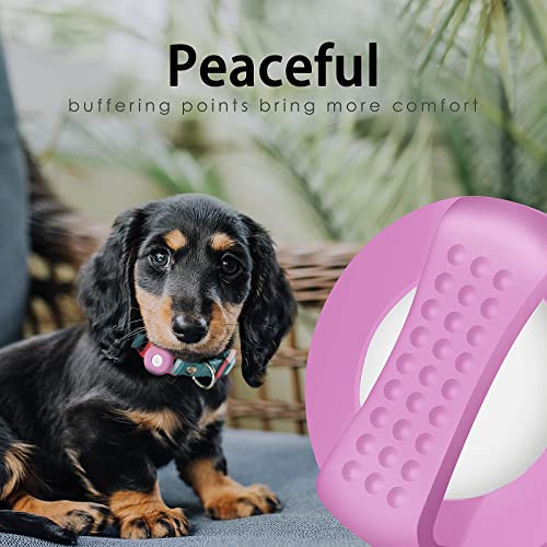 Airtag Dog Collar Holder (2 Pack) with Buffering Dots, Waterproof Pet Collar Case for Apple Air Tag GPS Tracker, Air Itag Holder Cover,Fits Most Collars (Pink) …