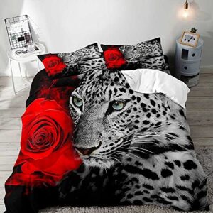 vivihome 3pcs leopard duvet cover, king duvet cover, romantic red rose bedding, black and white bedding, floral duvet cover, safari wild animal cheetah duvet cover quilt comforter cover, 2 pillowcases