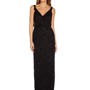 Adrianna Papell Women's Beaded Surplice Gown, Black, 8