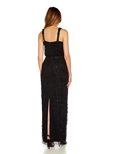 Adrianna Papell Women's Beaded Surplice Gown, Black, 8