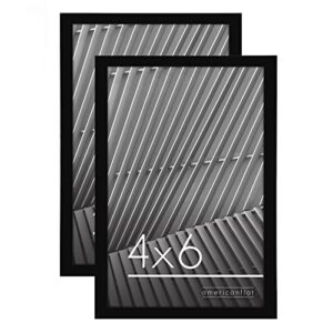 americanflat 4x6 picture frame 2 pack in black with polished plexiglass - thin border 4 x 6 inch photo frames for wall or desk - in horizontal or vertical format