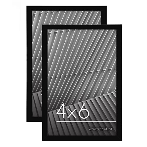 Americanflat 4x6 Picture Frame 2 Pack in Black with Polished Plexiglass - Thin Border 4 X 6 Inch Photo Frames for Wall or Desk - in Horizontal or Vertical Format