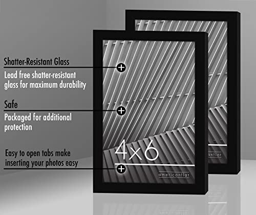 Americanflat 4x6 Picture Frame 2 Pack in Black with Polished Plexiglass - Thin Border 4 X 6 Inch Photo Frames for Wall or Desk - in Horizontal or Vertical Format