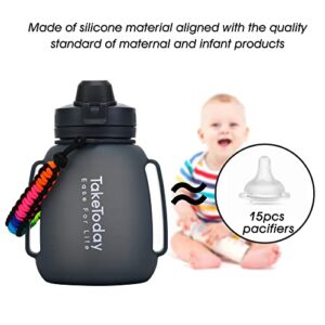 TakeToday Collapsible Water Bottles 40 OZ Motivational Water Bottle with Straw and Paracord Handle Silicone Sports Water Jug with Times Leakproof Large Water Bottle for Yoga Camping Outdoors