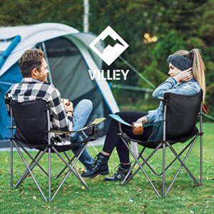 VILLEY Camping Chairs, Padded Folding Chair, Outdoor Portable High Camp Chair, Foldable Outside Arm Chair with Cup Holder & Carry Bag, Blue