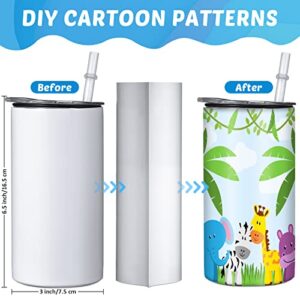 Potchen 4 Sets 12 oz Sublimation Blanks Sippy Cup Kids Sublimation Tumblers with Handles Insulated Stainless Steel Sippy Cup with Lids and Straws, 2 Heat Tape, 4 Sublimation Coating for Water Milk