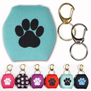 dapper dog dog tag silencer with gold and silver kwik clips and gold and silver tag rings (teal with black paw)