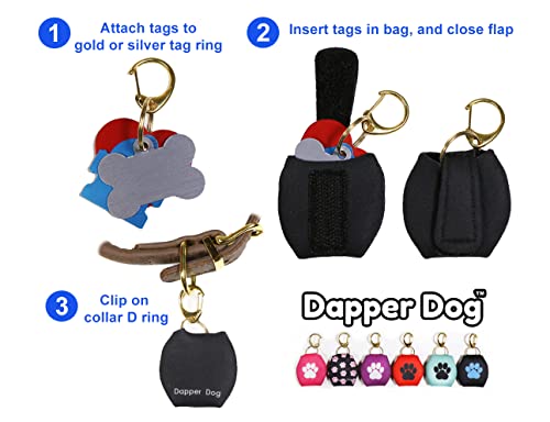 Dapper Dog Dog Tag Silencer with Gold and Silver Kwik Clips and Gold and Silver Tag Rings (Teal with Black Paw)