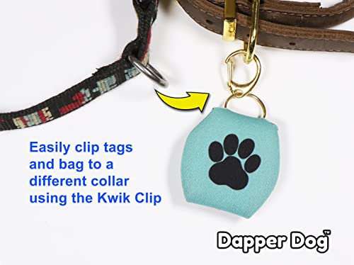 Dapper Dog Dog Tag Silencer with Gold and Silver Kwik Clips and Gold and Silver Tag Rings (Teal with Black Paw)