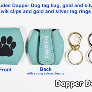 Dapper Dog Dog Tag Silencer with Gold and Silver Kwik Clips and Gold and Silver Tag Rings (Teal with Black Paw)