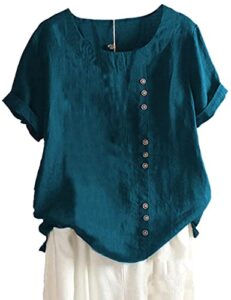 yeokou women cotton blend crew neck short sleeve basic tunic tee shirts tops blouse(teal-xl)