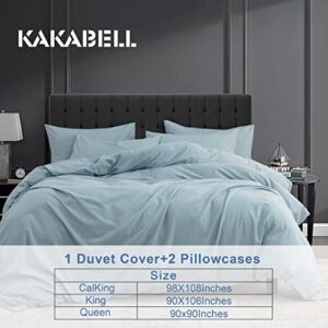 KAKABELL 100% Washed Cotton Linen Duvet Covers Set,Luxury Soft and Breathable Portable Openings 3 Piece Bedding Set,1200 Thread Count,with 8 Corner Ties 90x106 Inches(Light Blue, King)