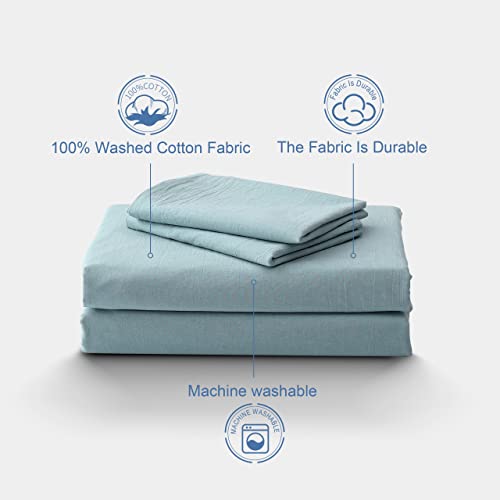 KAKABELL 100% Washed Cotton Linen Duvet Covers Set,Luxury Soft and Breathable Portable Openings 3 Piece Bedding Set,1200 Thread Count,with 8 Corner Ties 90x106 Inches(Light Blue, King)