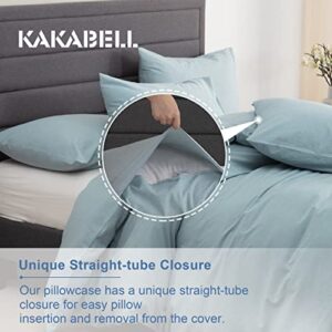 KAKABELL 100% Washed Cotton Linen Duvet Covers Set,Luxury Soft and Breathable Portable Openings 3 Piece Bedding Set,1200 Thread Count,with 8 Corner Ties 90x106 Inches(Light Blue, King)