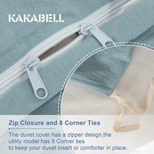 KAKABELL 100% Washed Cotton Linen Duvet Covers Set,Luxury Soft and Breathable Portable Openings 3 Piece Bedding Set,1200 Thread Count,with 8 Corner Ties 90x106 Inches(Light Blue, King)