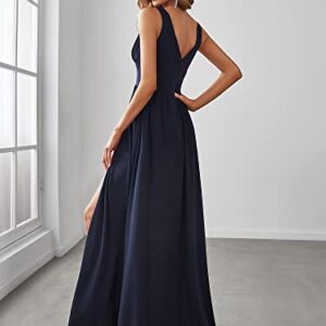 Ever-Pretty Women's Deep V-Neck Long High Elastic Knit Long Plain Evening Dresses Bridesmaid Dress Navy Blue US8