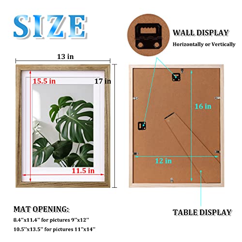 Egofine 12x16 Picture Frame with Plexiglass Made of Solid Wood, Display Pictures 9x12/11x14 with Mat or 12x16 Without Mat for Tabletop and Wall Mounting, Carbonized Brown