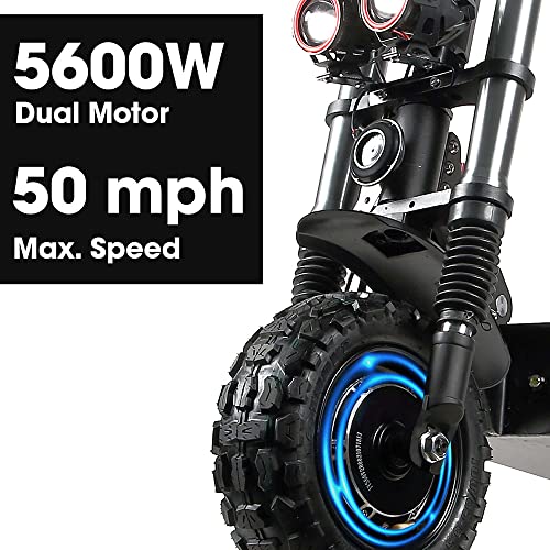 Adults Electric Scooter, Max Speed 50 MPH, 60V5600W High Power Dual Motor,Up to 50Miles Range Battery, 11 Inch Pneumatic Off-Road Tires with Detachable Seat for Daily Commuting, Off-Road