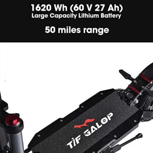 Adults Electric Scooter, Max Speed 50 MPH, 60V5600W High Power Dual Motor,Up to 50Miles Range Battery, 11 Inch Pneumatic Off-Road Tires with Detachable Seat for Daily Commuting, Off-Road