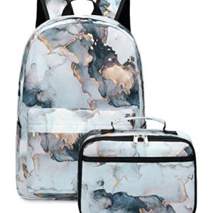 JIANYA Backpack for Teen Girls Boys School Backpack with Lunch Box Marble Kids Book Bag Schoolbag