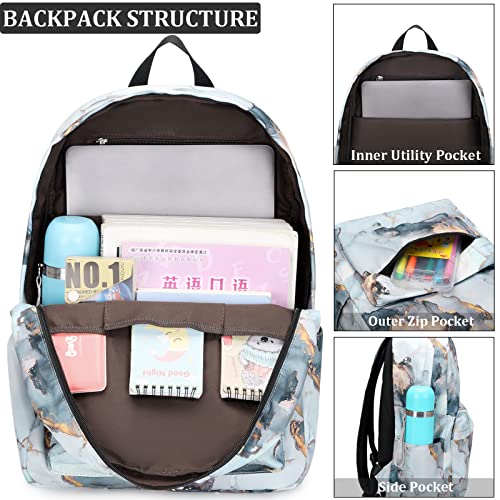 JIANYA Backpack for Teen Girls Boys School Backpack with Lunch Box Marble Kids Book Bag Schoolbag