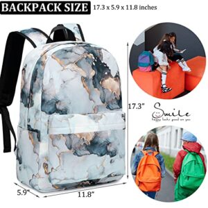 JIANYA Backpack for Teen Girls Boys School Backpack with Lunch Box Marble Kids Book Bag Schoolbag