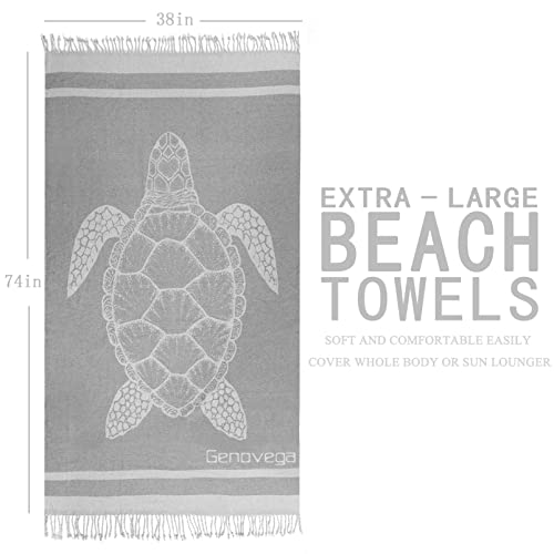 Oversized Cotton Turkish Sandproof Beach Towel Blanket Adult-74"x38" Extra Large Big Sand Free Quick Dry Bag Compact Lightweight Travel Swim Towels, Essentials Cruise Accessories Vacation Stuff Turtle