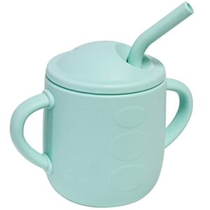 adocham 100% silicone baby cup with straw & 2 handles,food grade toddler infant sippy training cups spill proof,bpa-free,6 months+,5oz (cyan)